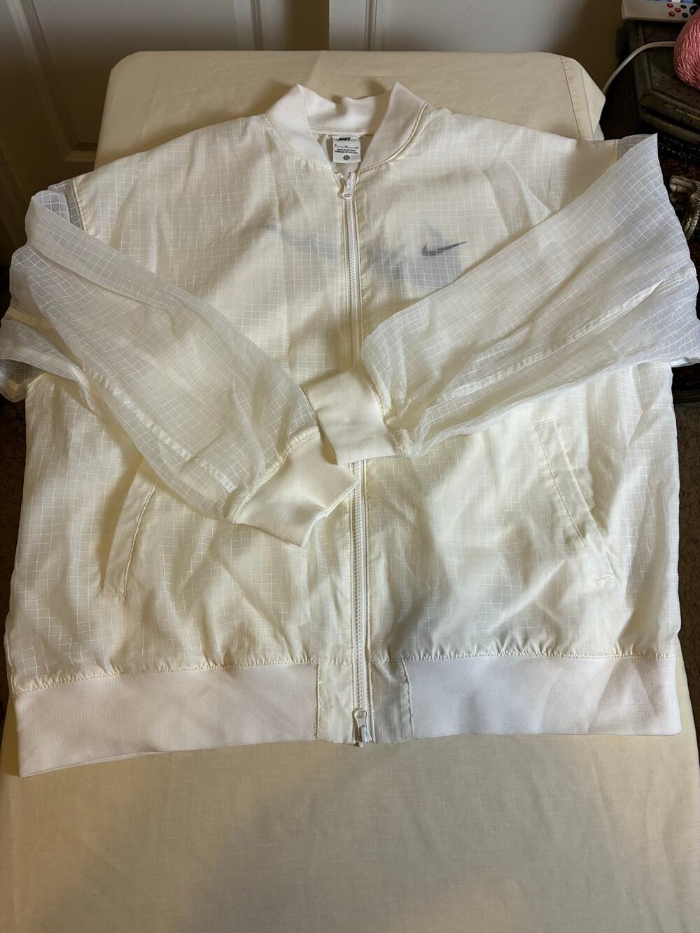 Nike White Windbreaker Jacket Womens XL Lightweight Full Zip Swoosh Athletic